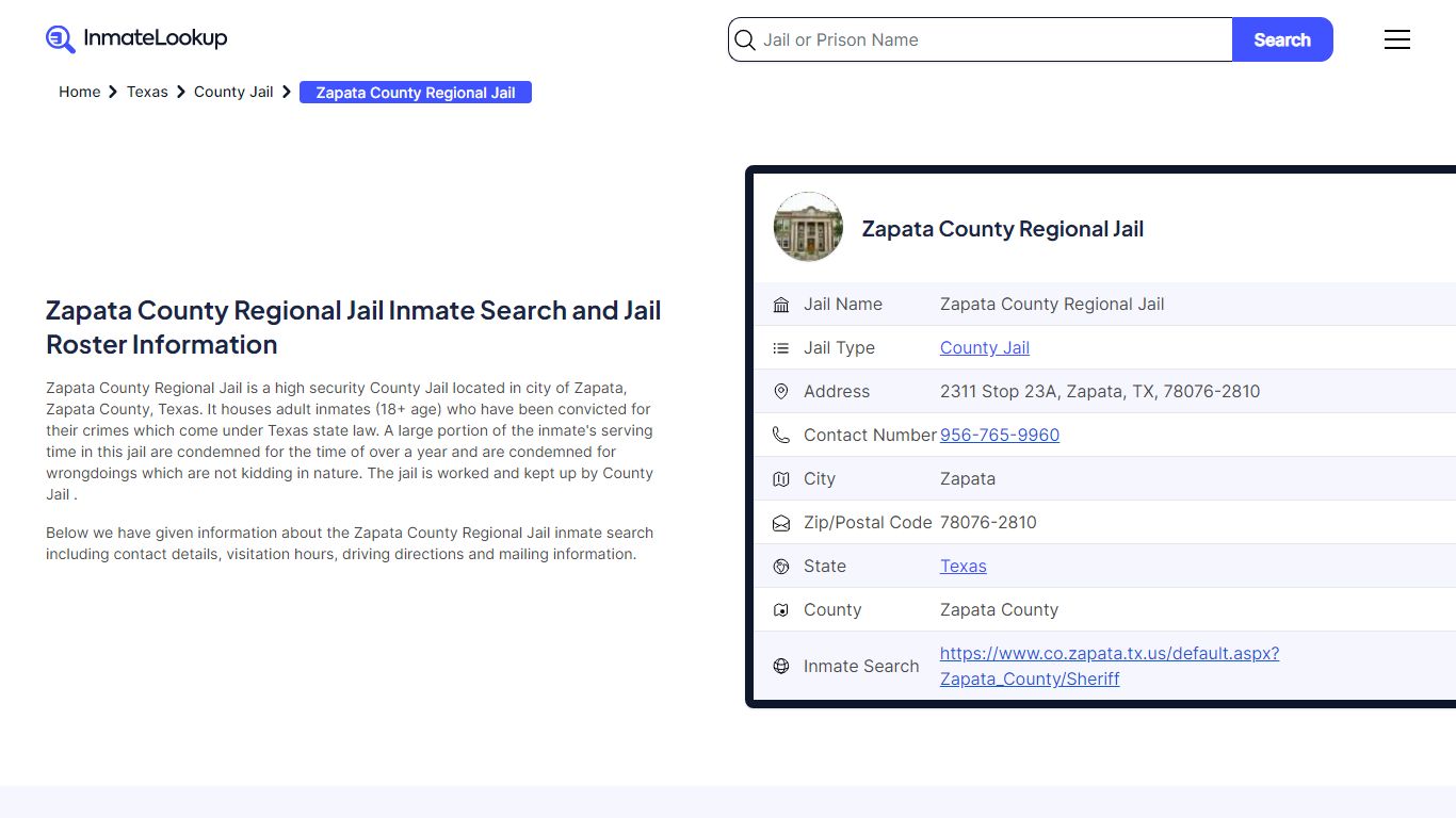 Zapata County Regional Jail (TX) Inmate Search Texas - Inmate Lookup